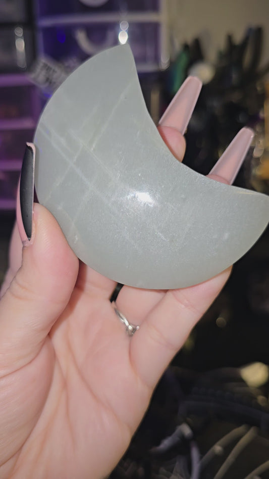 Green Moonstone Moon on Stand