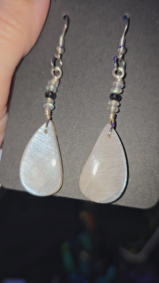 Moonstone, Labradorite & Black Spinel Earrings | Handmade Celestial Crystal Earrings