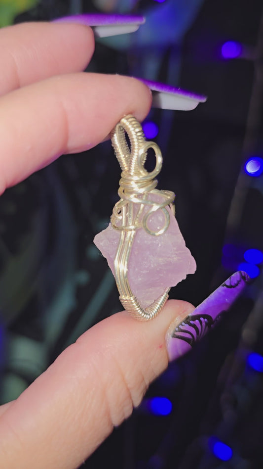 Raw Kunzite Wrapped Pendant