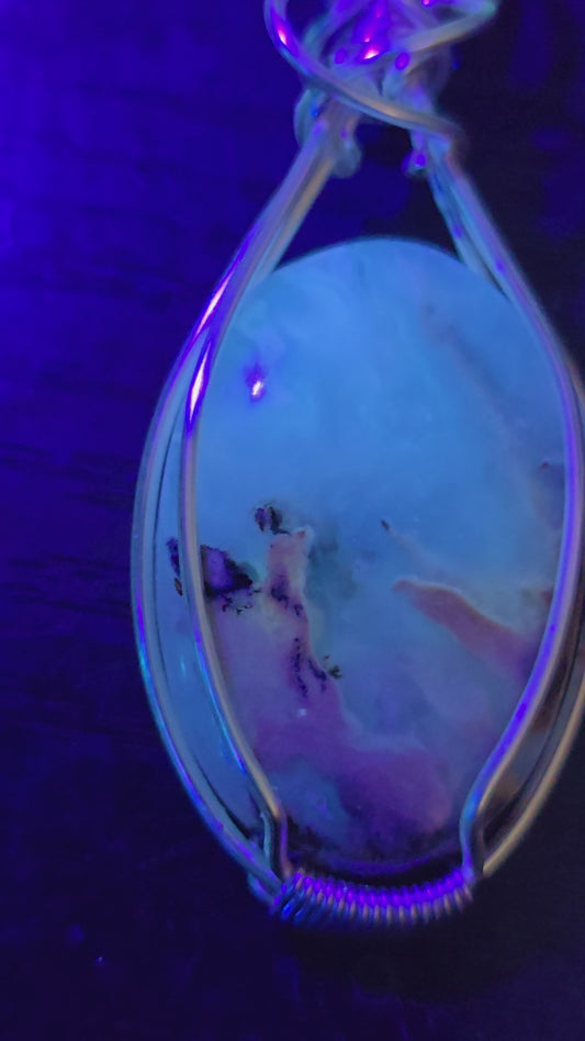 UV Reactive Plume Agate Pendant | Natural Fluorescent Crystal Pendant