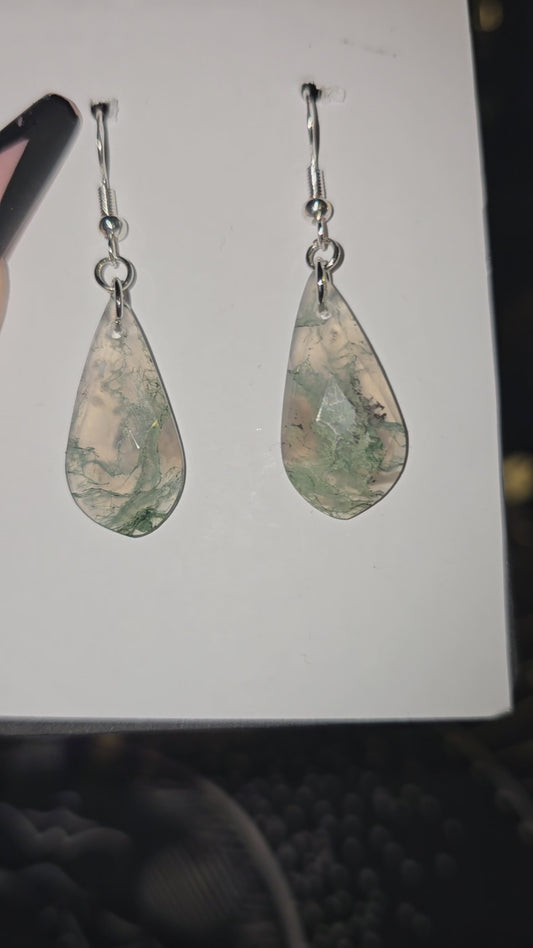 Rose Cut Moss Agate Earrings 925