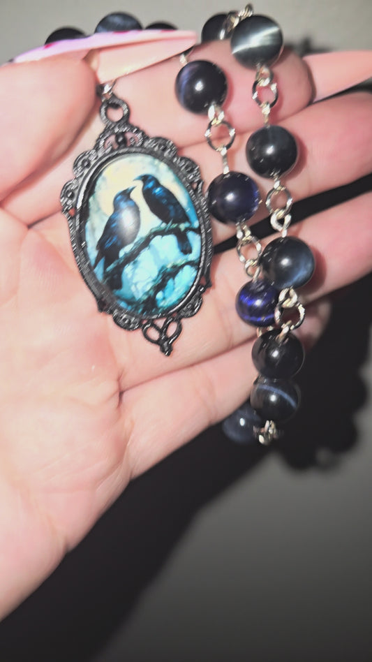 Raven Blue Tiger Eye Beaded Chain