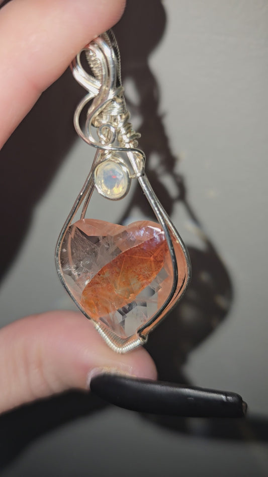 Heart-Shaped Fire Quartz Pendant with Ethiopian Opal Accent | Passion, Courage & Emotional Healing