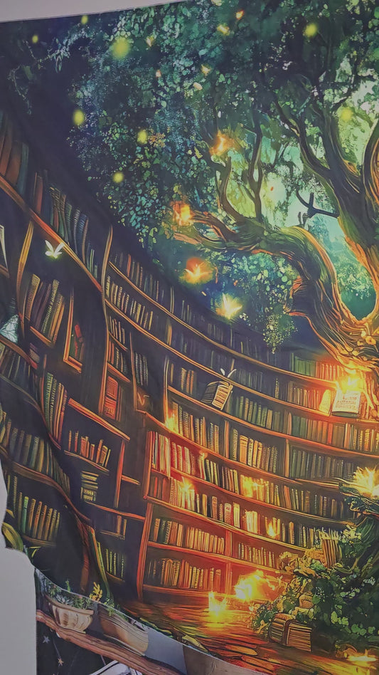 Enchanted Tree of Knowledge Tapestry | Fantasy Library Wall Hanging