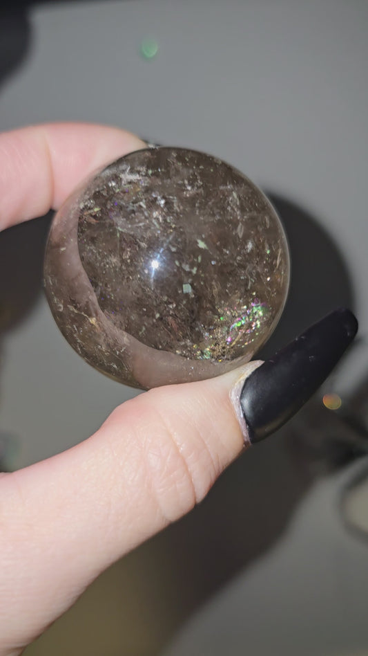 Smoky Quartz Sphere with Thousand Layer Garden Inclusion | Grounding, Growth & Transformation