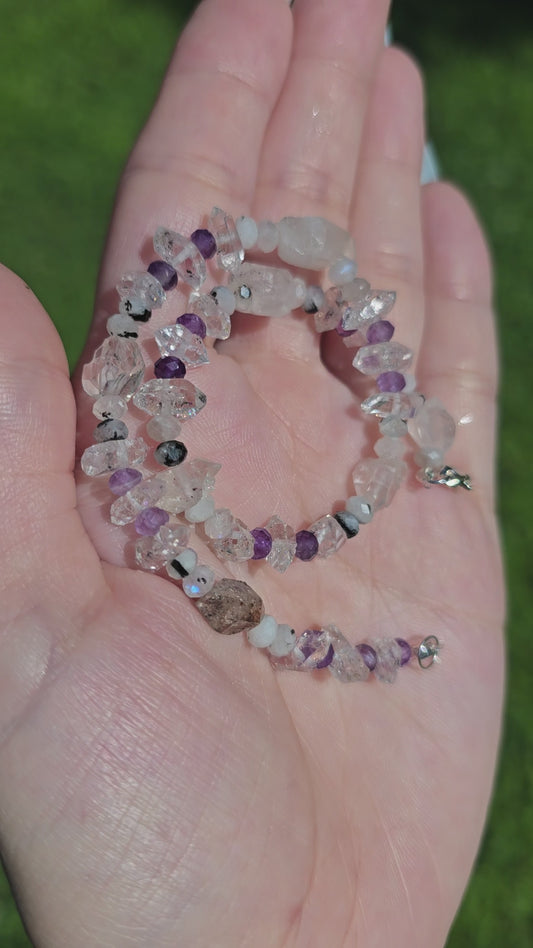 Moonstone, Amethyst & Herkimer Diamond Anklet | Handmade Crystal Anklet