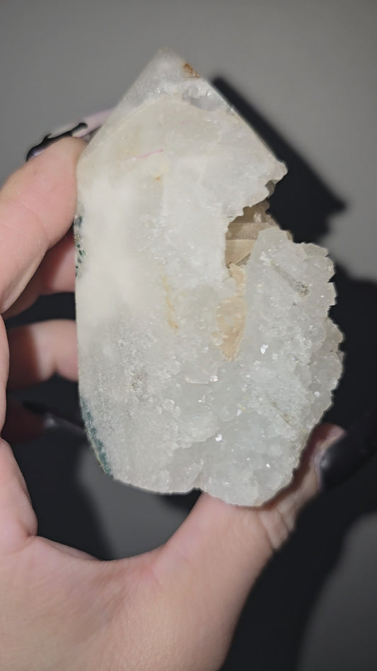Apophyllite & Peach Stilbite Open Face Tower | Clarity, Peace & Heart-Centered Growth