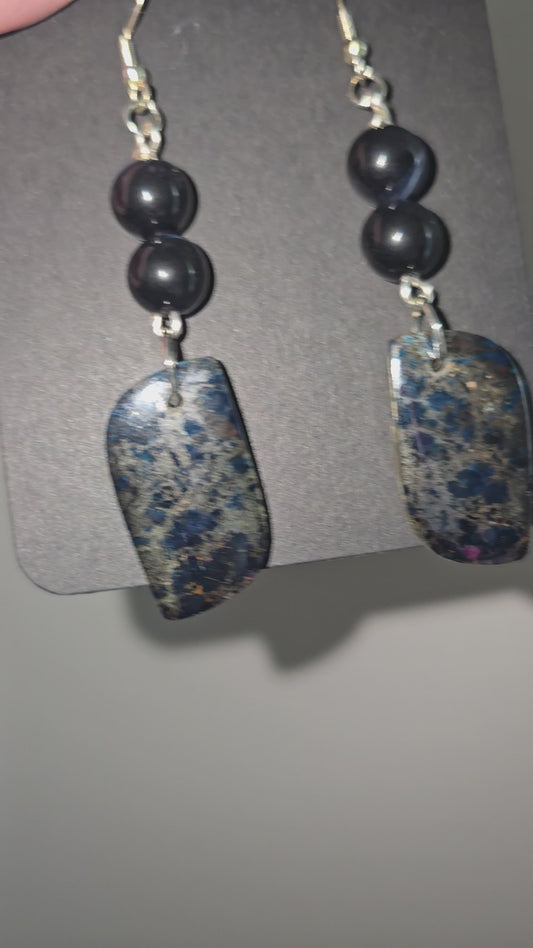 Shattuckite And Blue Tigers Eye Earrings