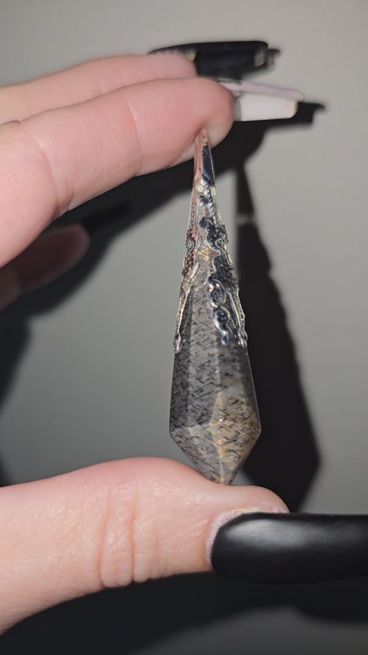 Vogel Cut Black Lattice Sunstone Pendant | Confidence, Protection & Personal Power