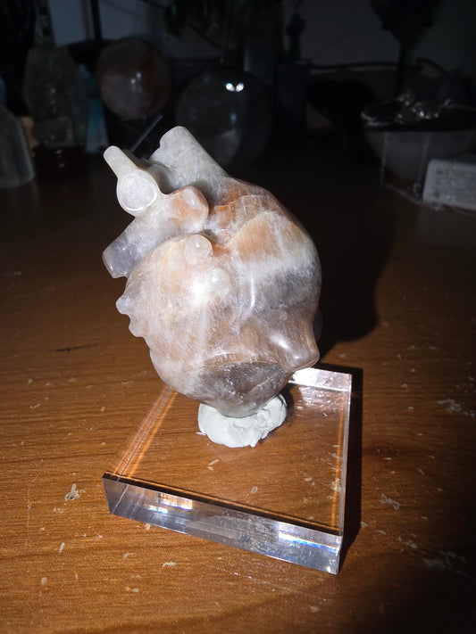 Anatomical Heart Sunstone Moonstone Carving