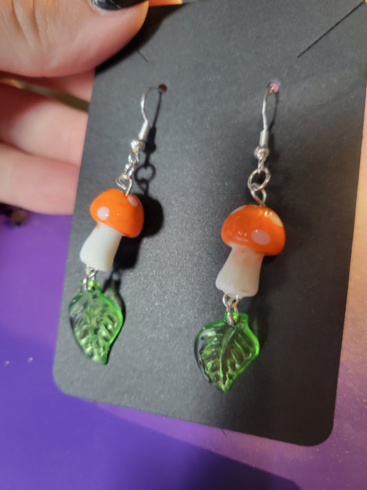 Orange Mushroom Earrings