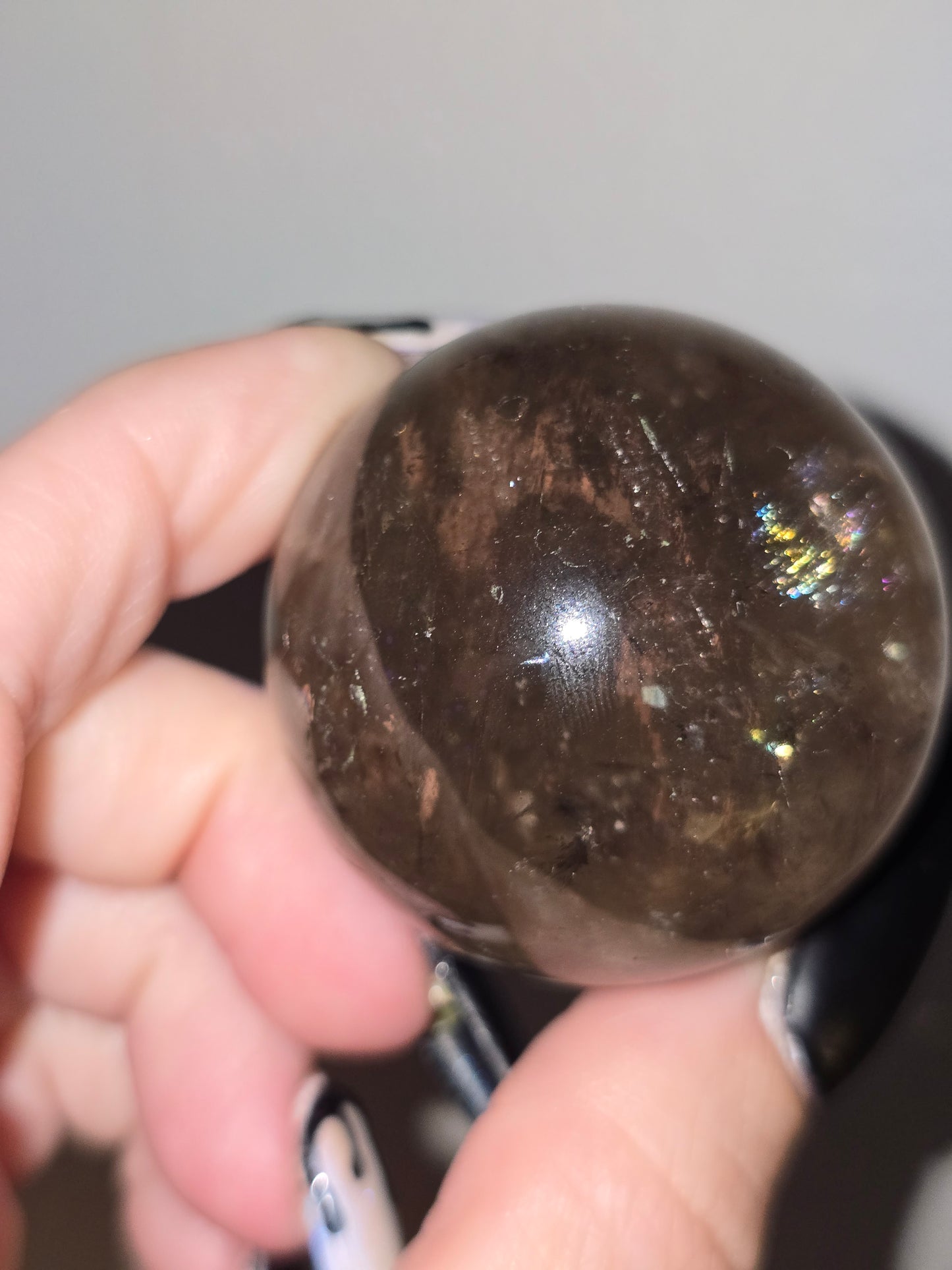 Smoky Quartz Sphere with Thousand Layer Garden Inclusion | Grounding, Growth & Transformation