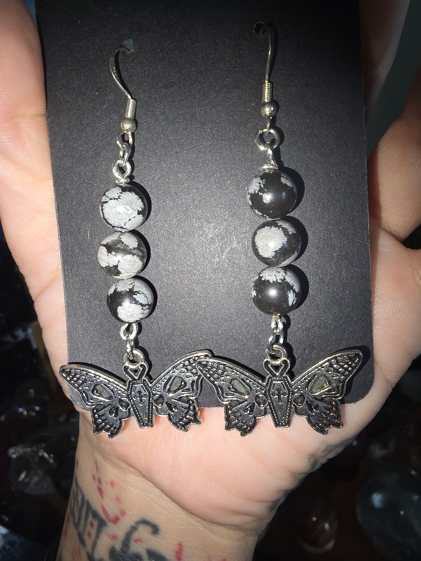 Snowflake Obsidian Earrings 925