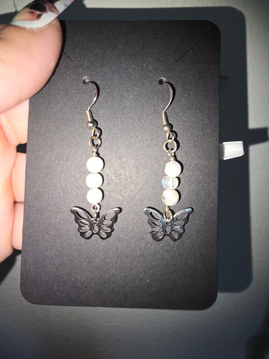 Moonstone Butterfly Earrings 925 | Protection & Intuition Crystal Jewelry