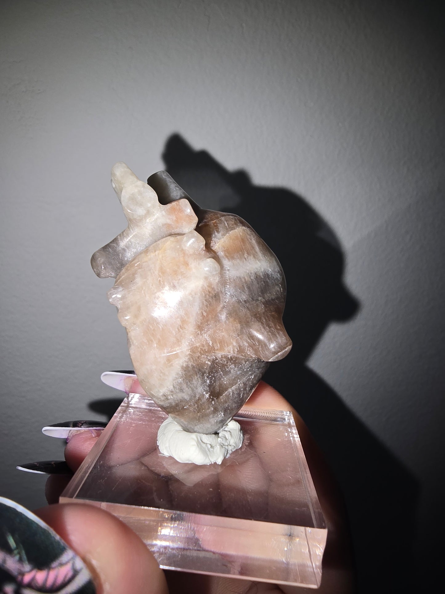 Anatomical Heart Sunstone Moonstone Carving