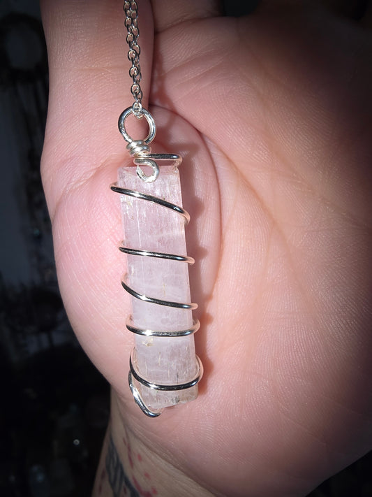 Kunzite Bar Wrapped Pendant