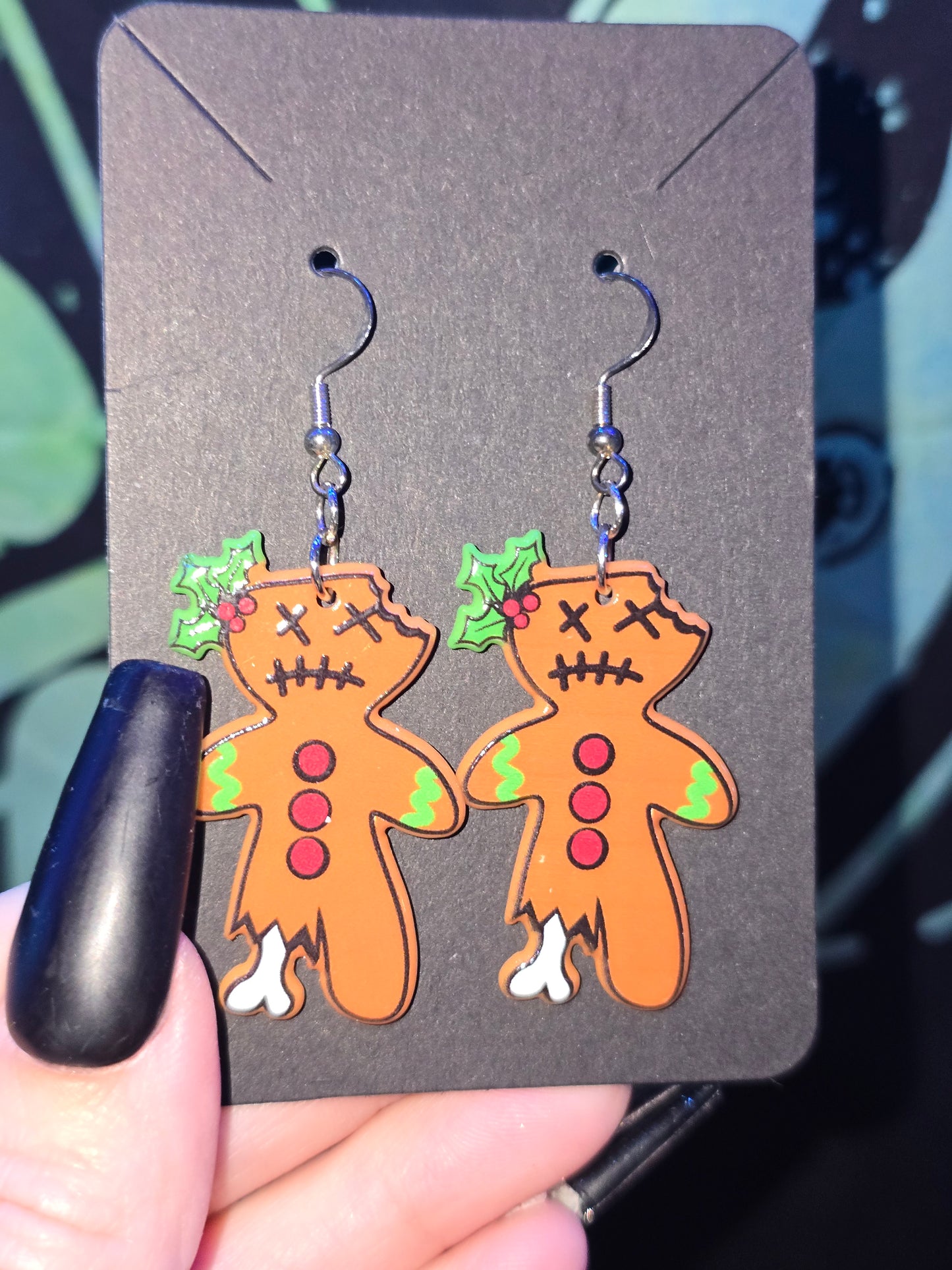 Zombie Gingerbread Earrings | Spooky Christmas Holiday Earrings