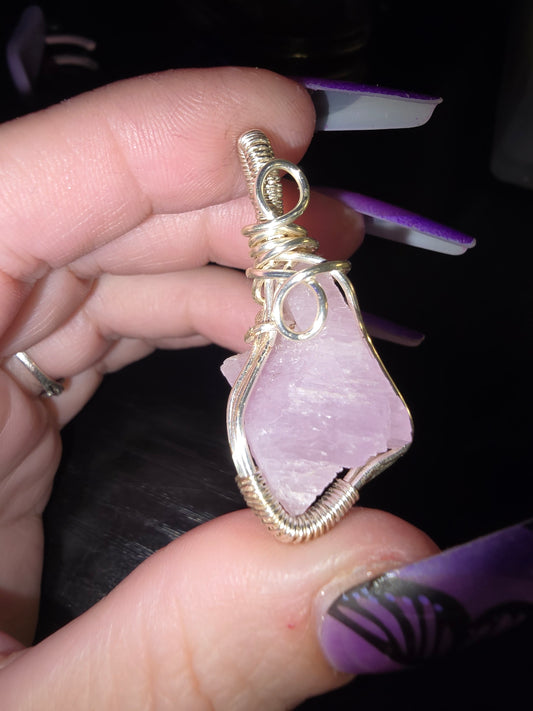 Raw Kunzite Wrapped Pendant