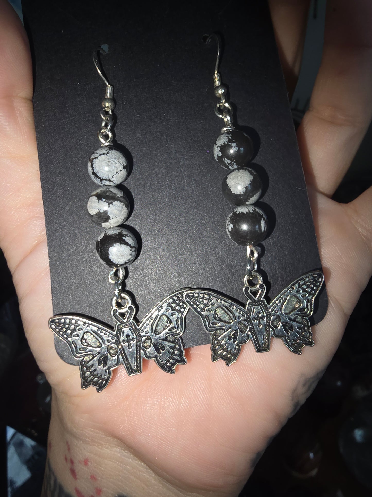 Snowflake Obsidian Earrings 925