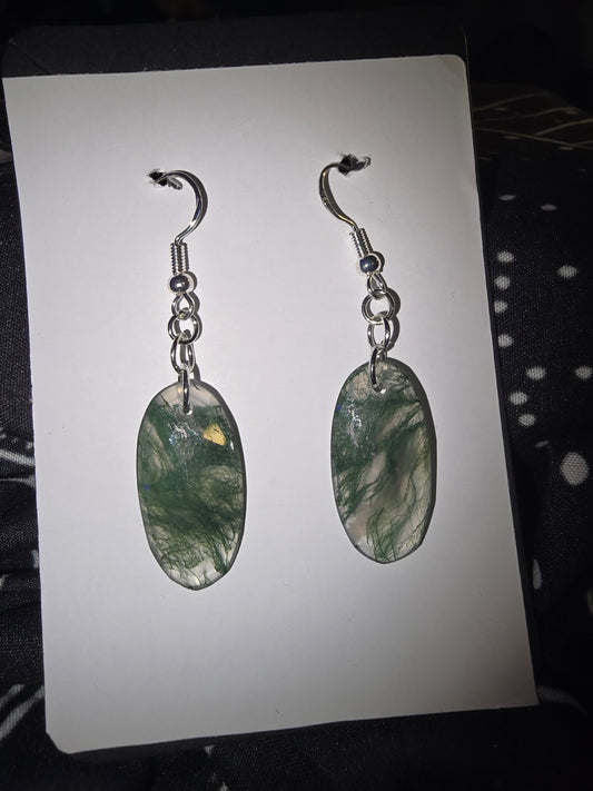 Rose Cut Moss Agate Earrings 925