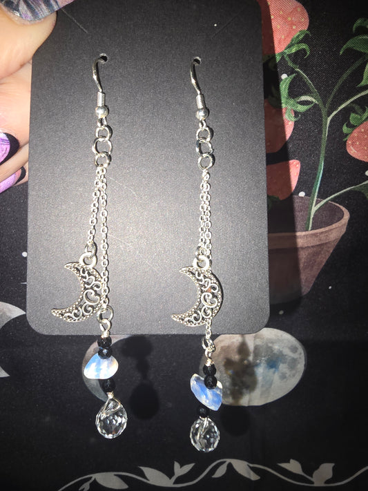 Moon with Spinel & Opalite Earrings