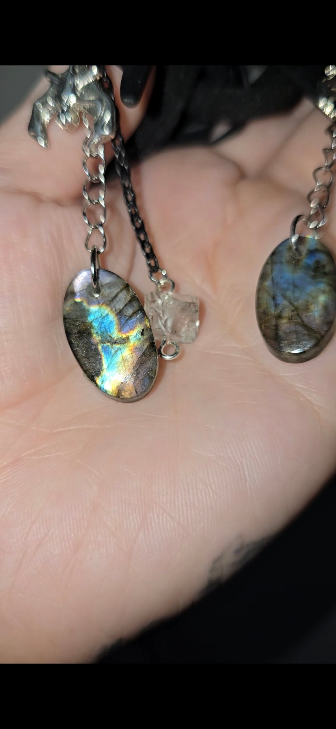 Bat Hair Clip with Labradorite & Herkimer Quartz Charms