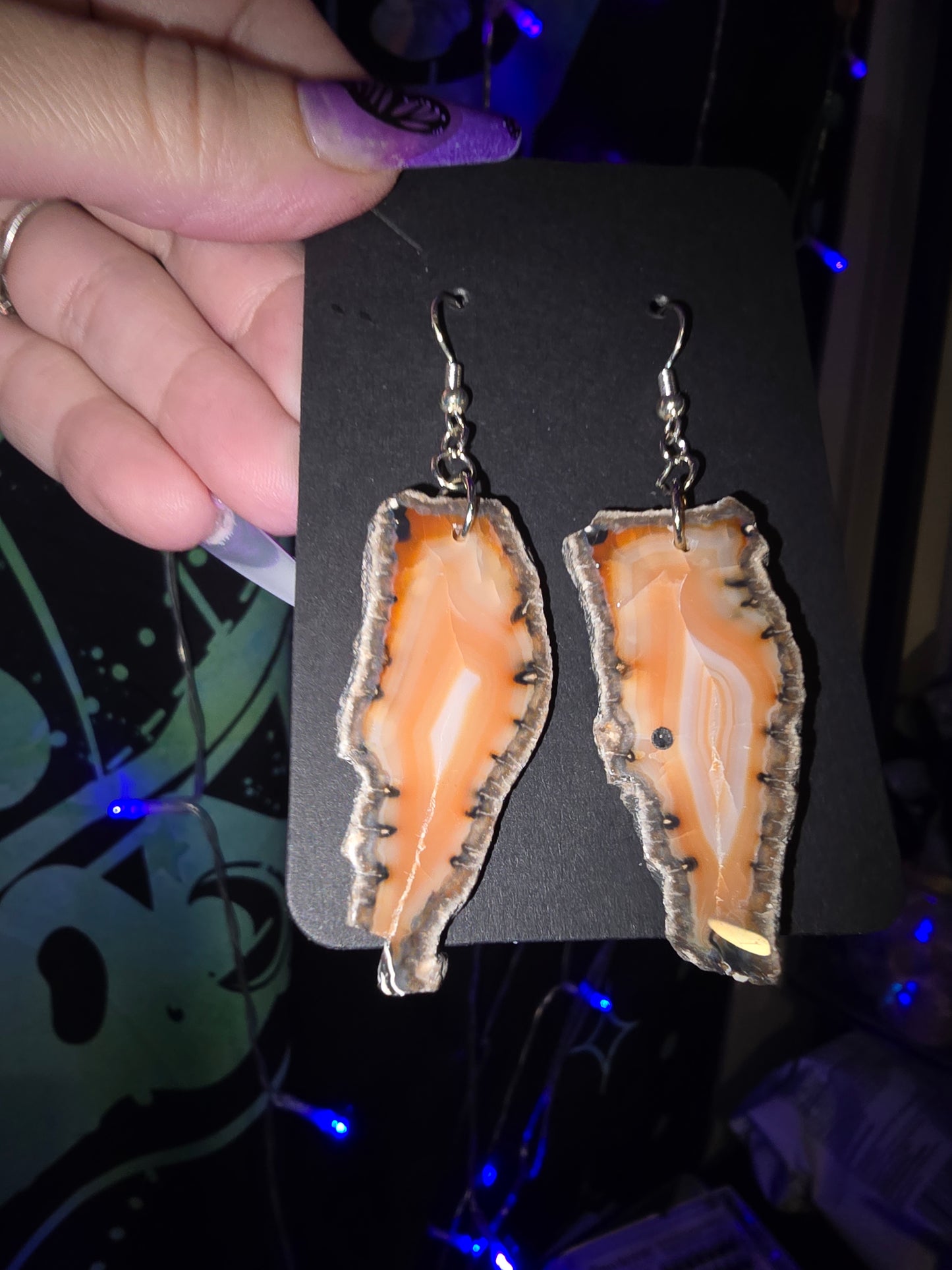 Natural Agate Slice Earrings 925 Hooks