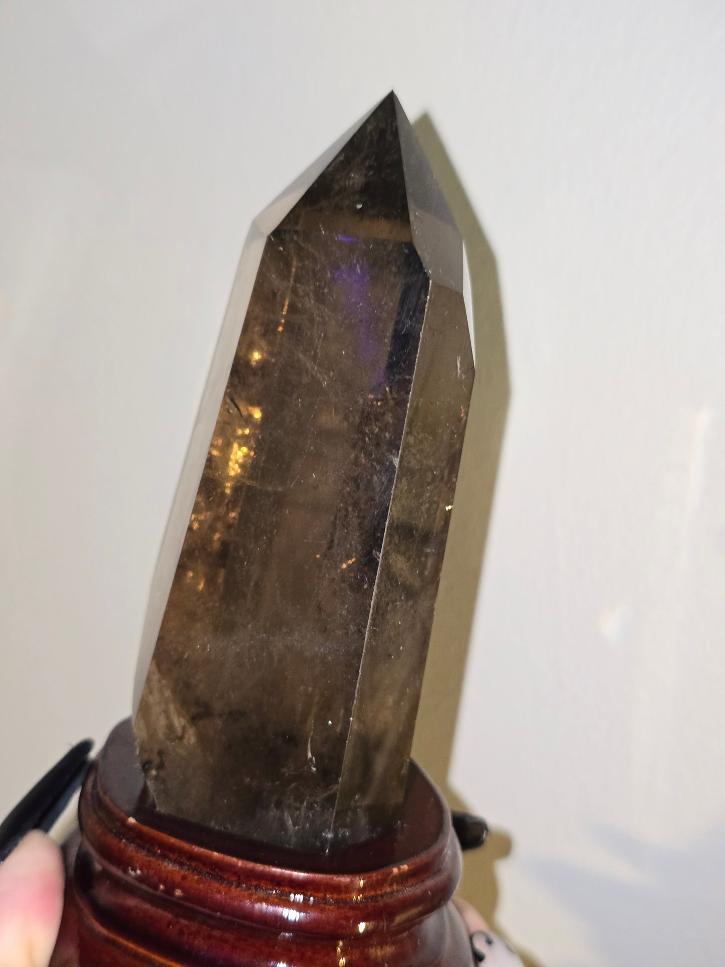 Smoky Quartz Tower with Custom Wood Stand | Grounding, Protection & Natural Beauty