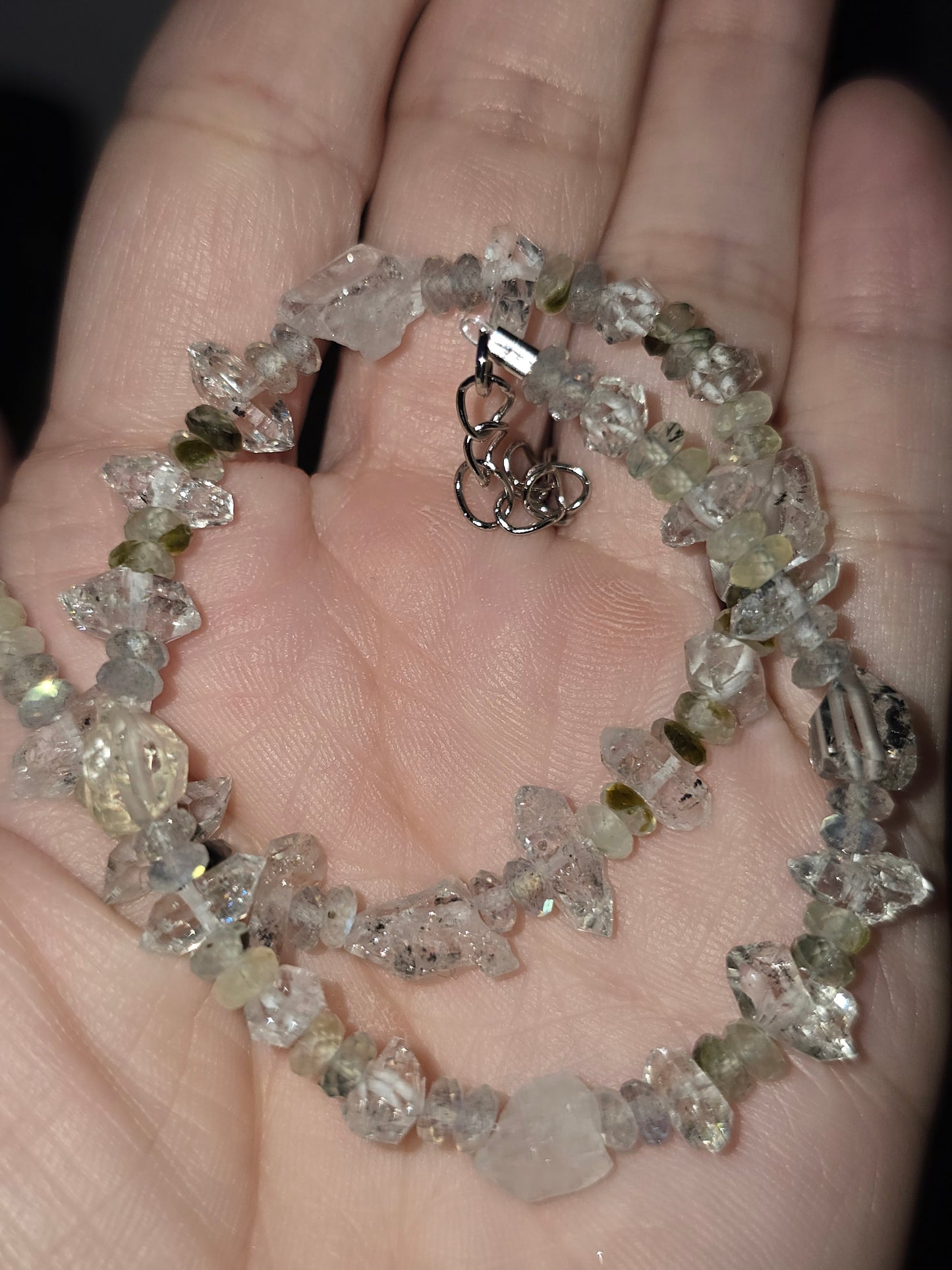 Prehnite with Epidote, Herkimer Diamond & Tibetan Quartz Anklet | Handmade Crystal Anklet