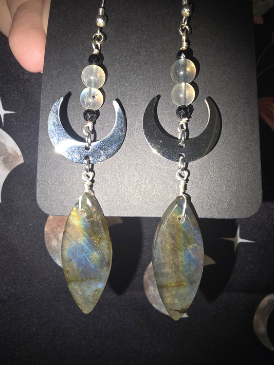 Labradorite Moon Earrings