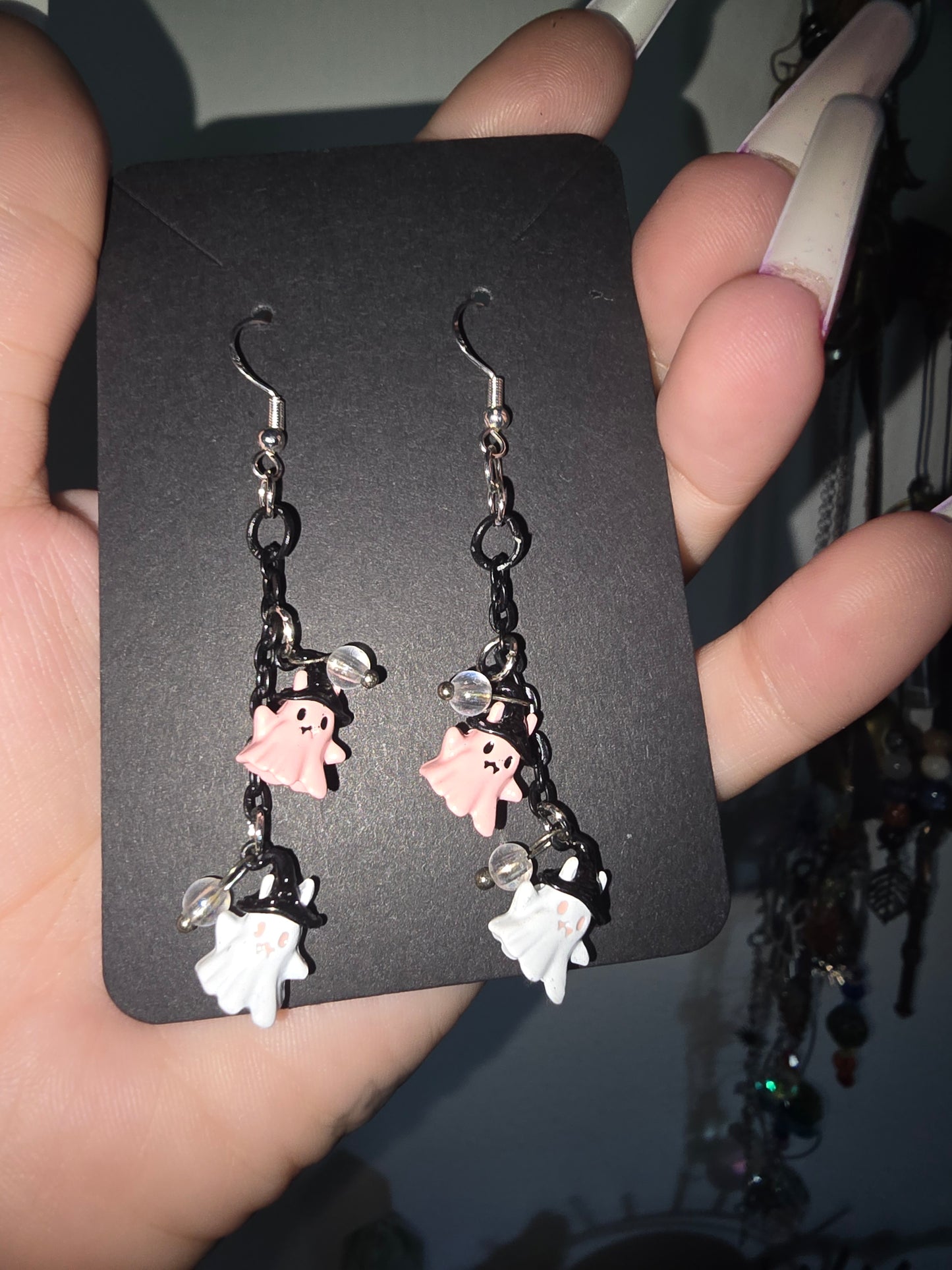 Hanging Chain Ghosts Earrings 925