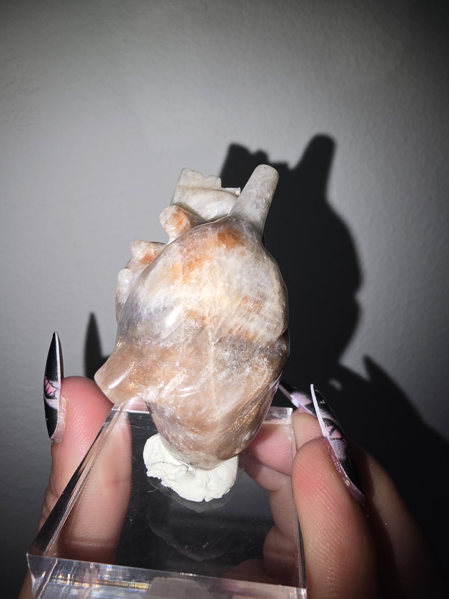 Anatomical Heart Sunstone Moonstone Carving