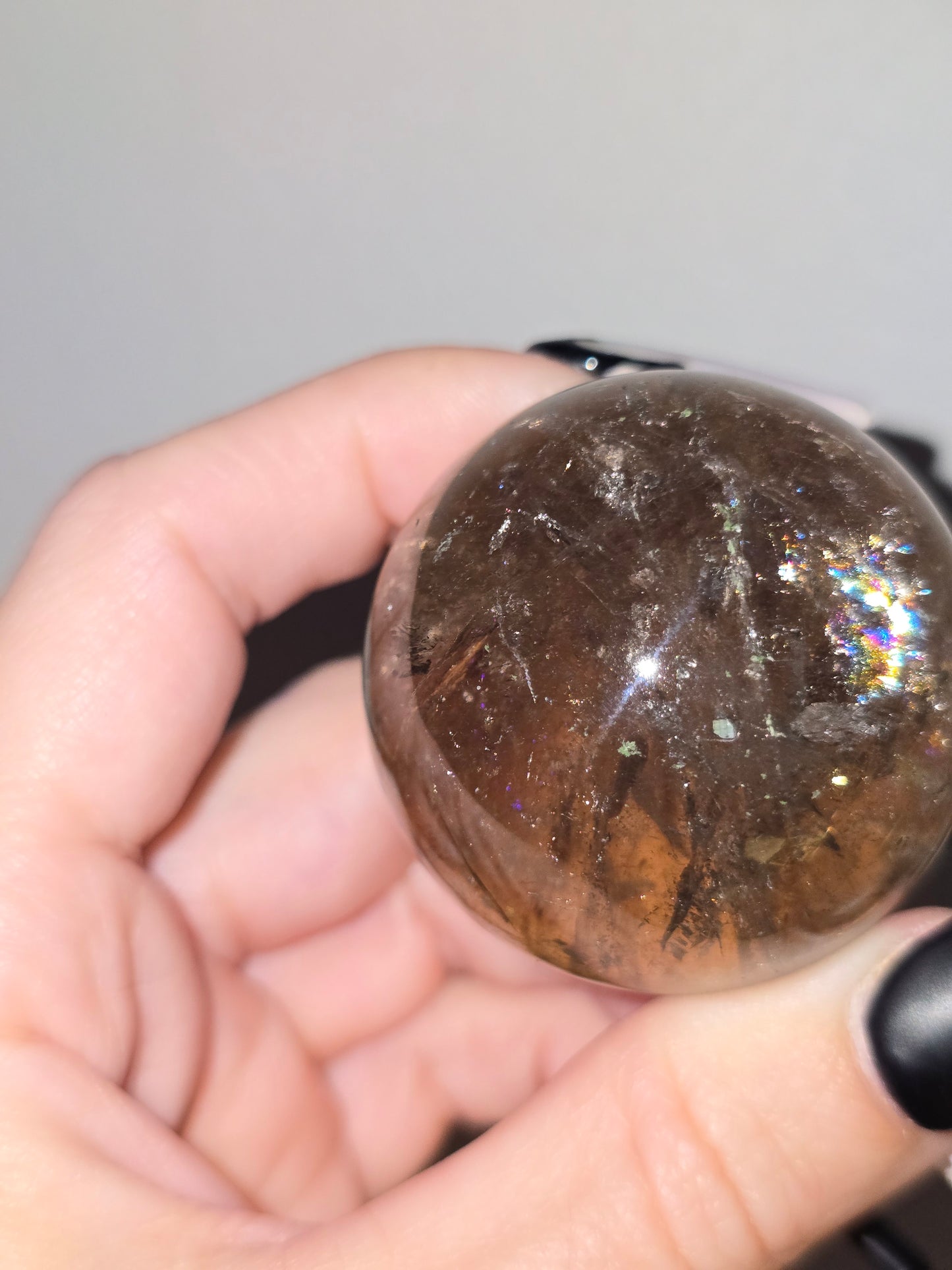 Smoky Quartz Sphere with Thousand Layer Garden Inclusion | Grounding, Growth & Transformation