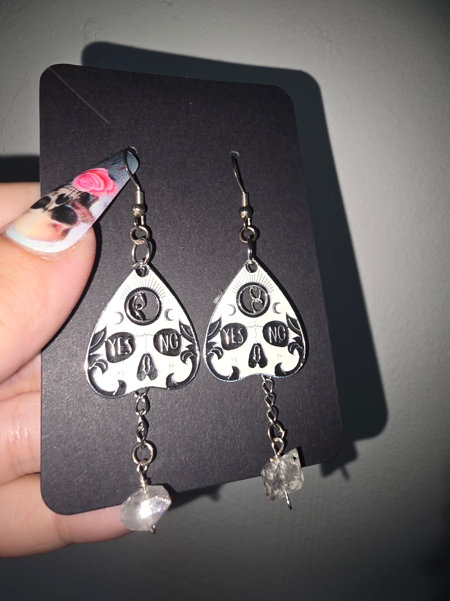 Diamond Quartz Skull Planchet Earrings 925