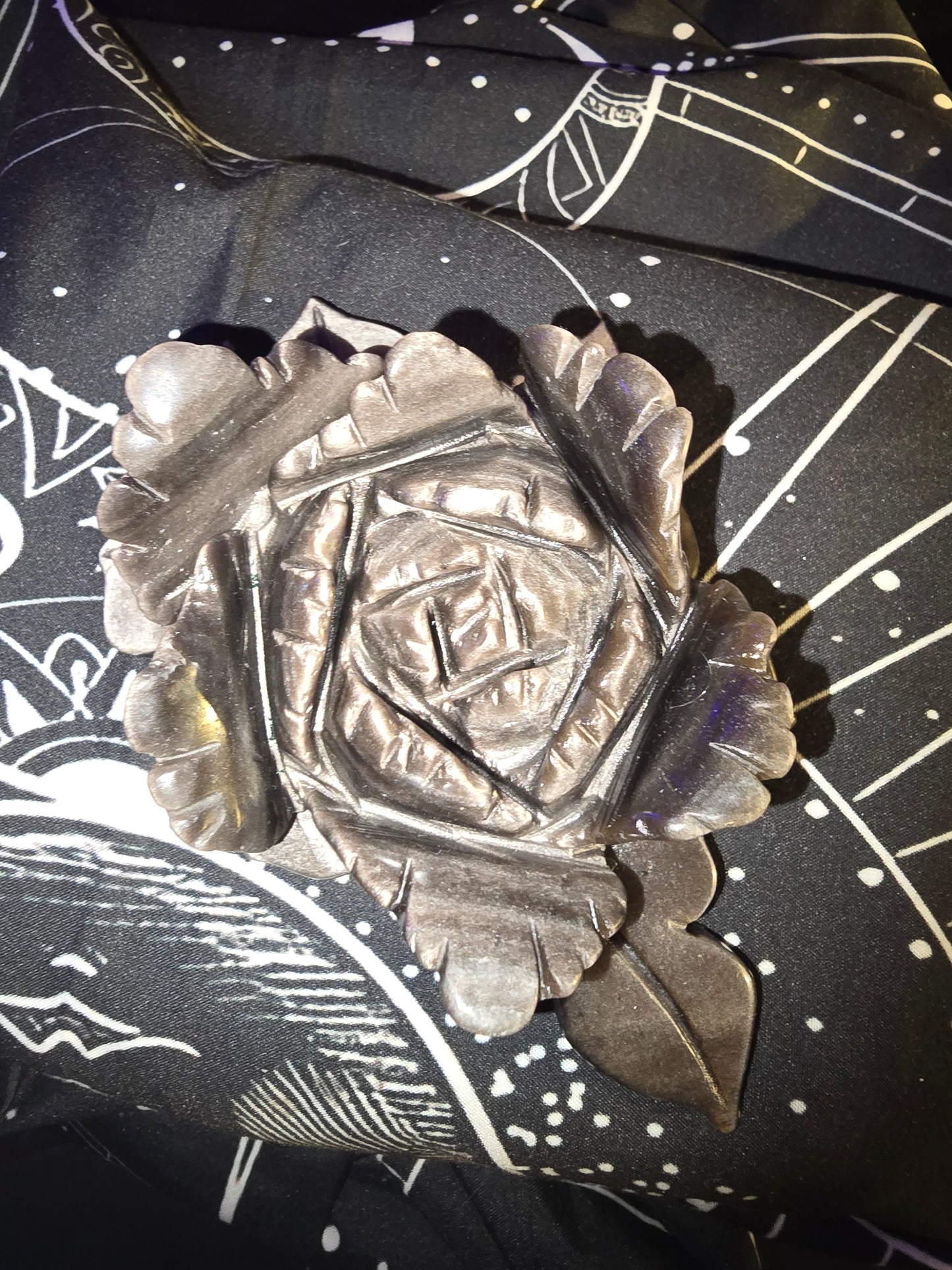 Silver Sheen Obsidian Rose Carving