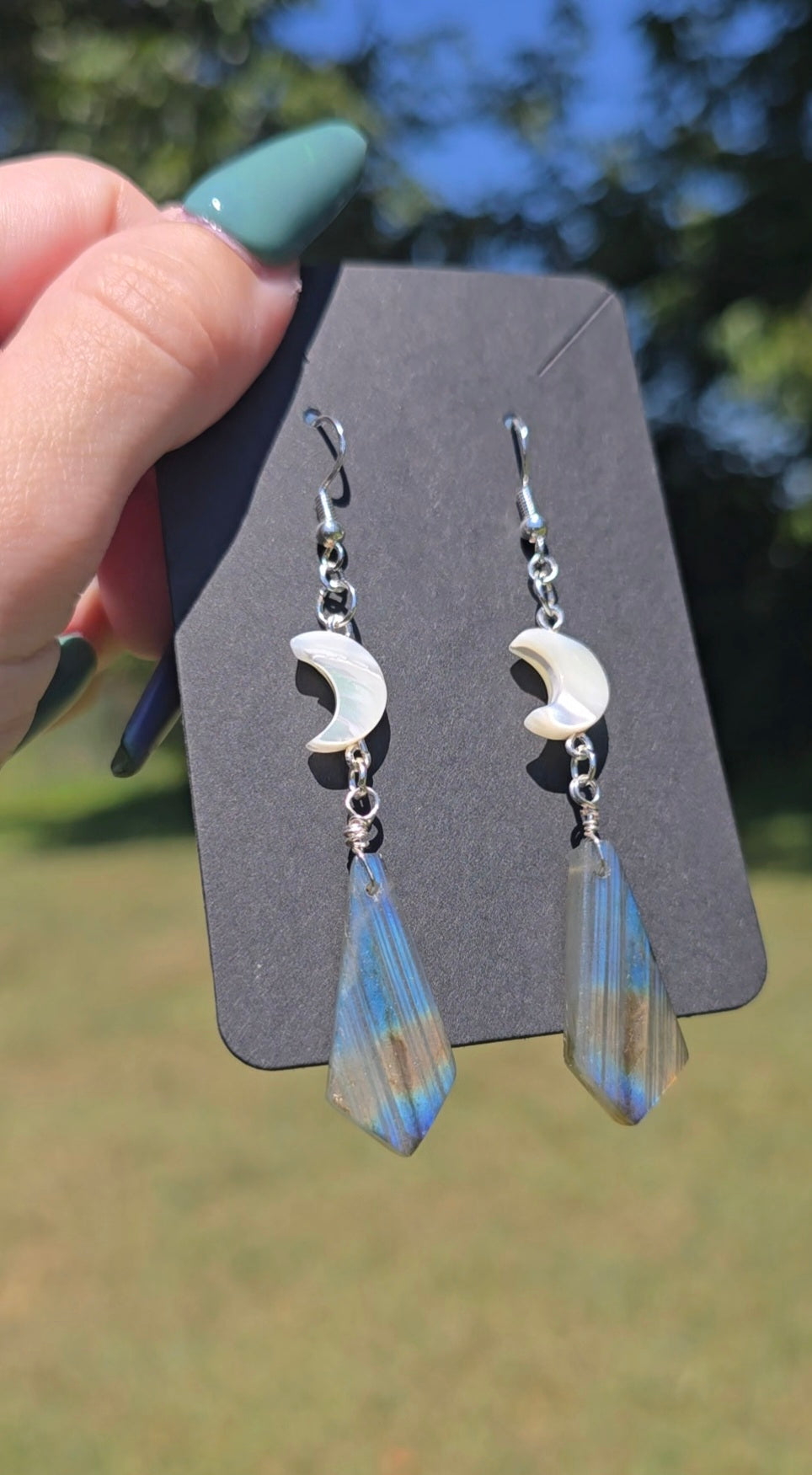 Labradorite & Mother of Pearl Moon Earrings | Intuition & Magic