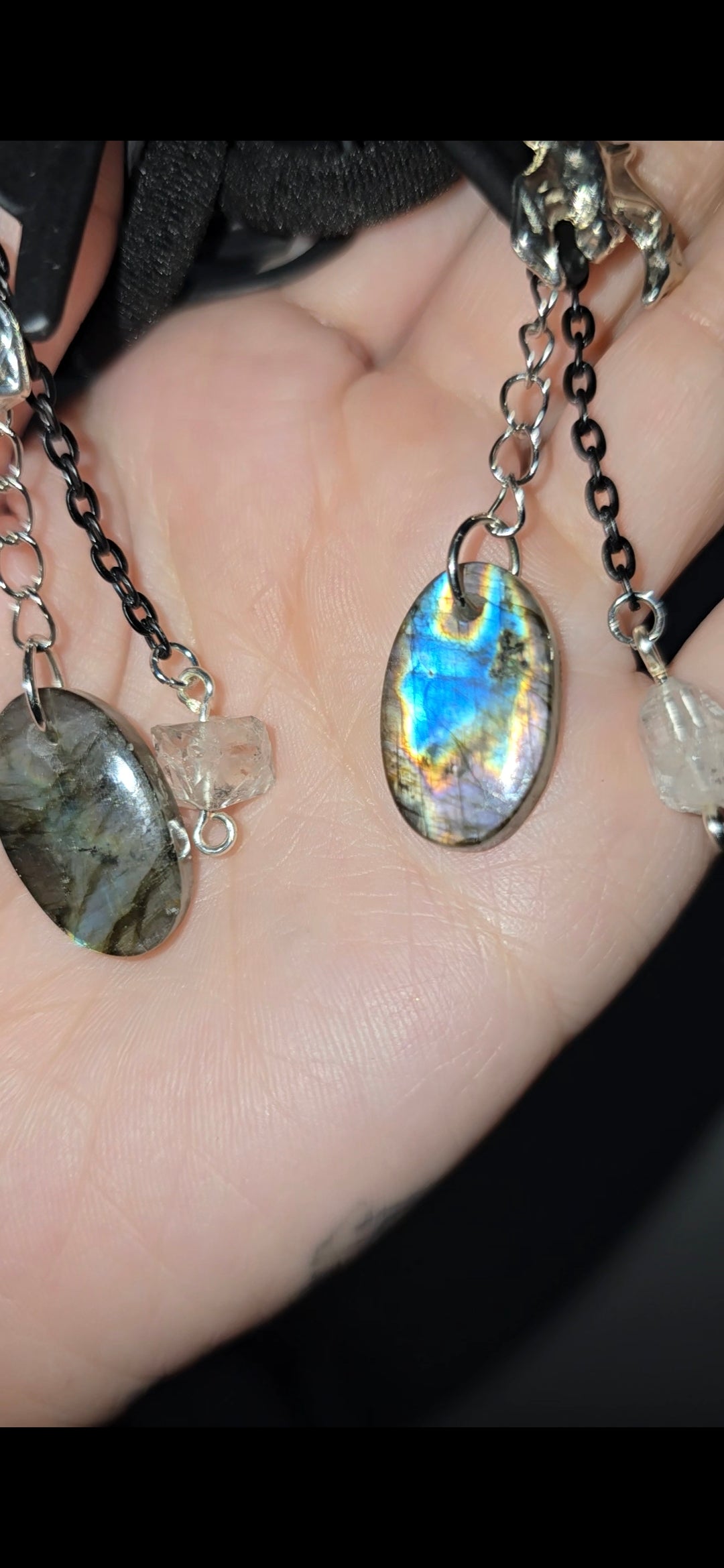 Bat Hair Clip with Labradorite & Herkimer Quartz Charms