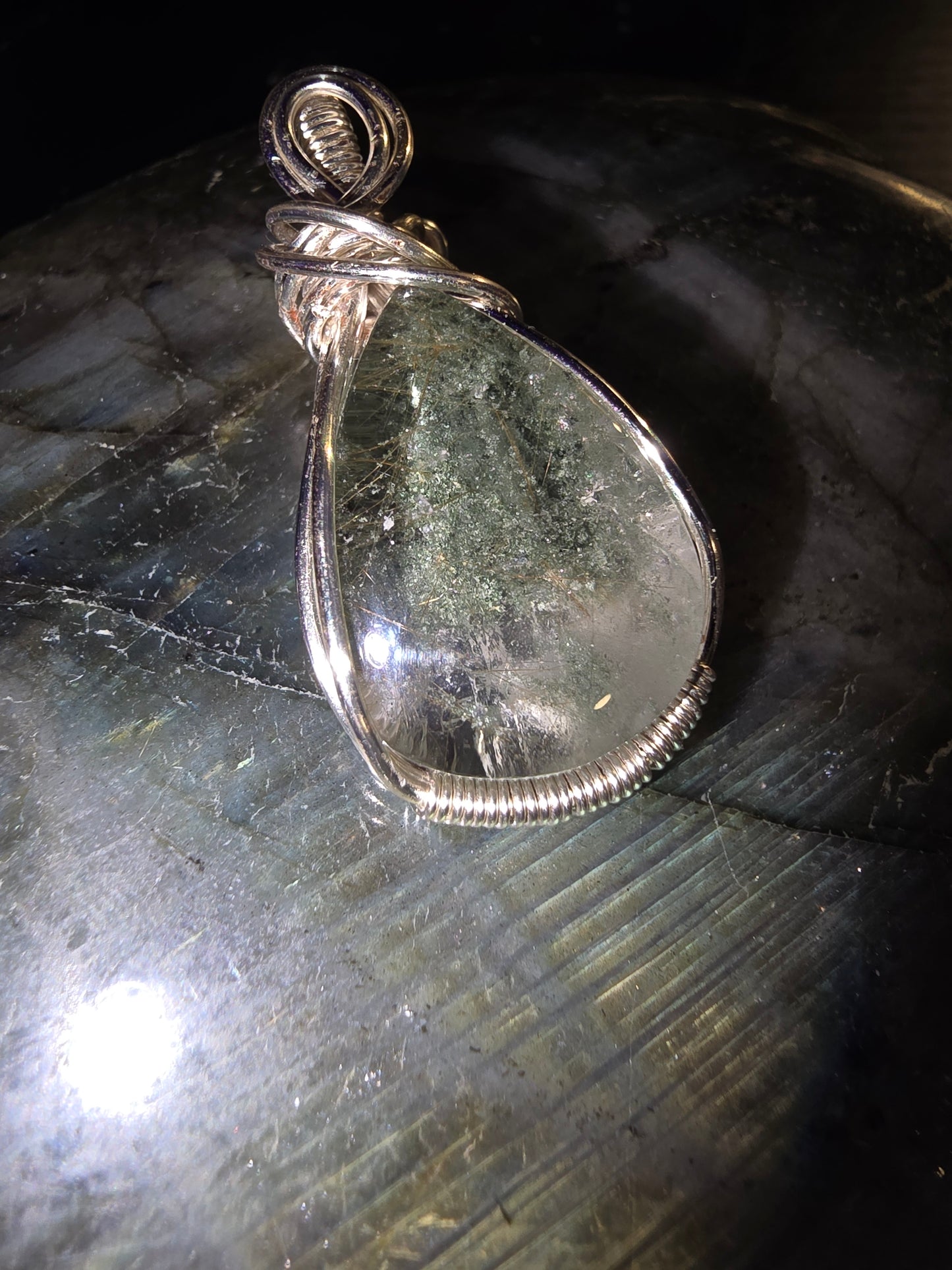 Garden Quartz w/ Rutile Wrapped Pendant