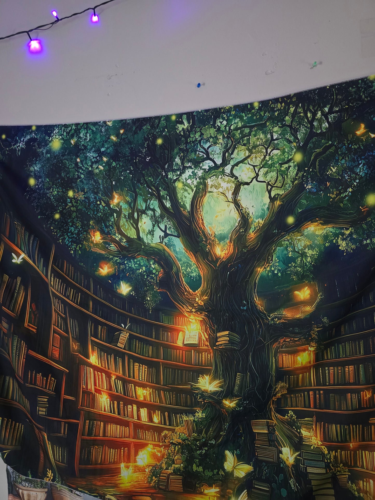 Enchanted Tree of Knowledge Tapestry | Fantasy Library Wall Hanging