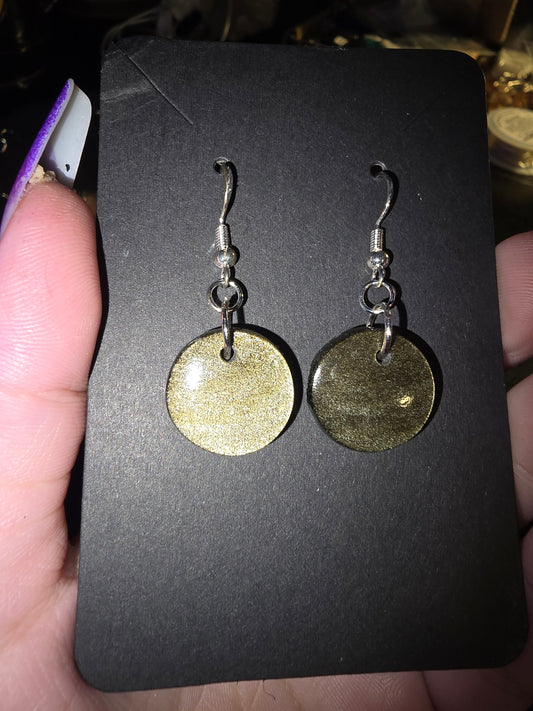Gold Sheen Obsidian Earrings 925 Hooks