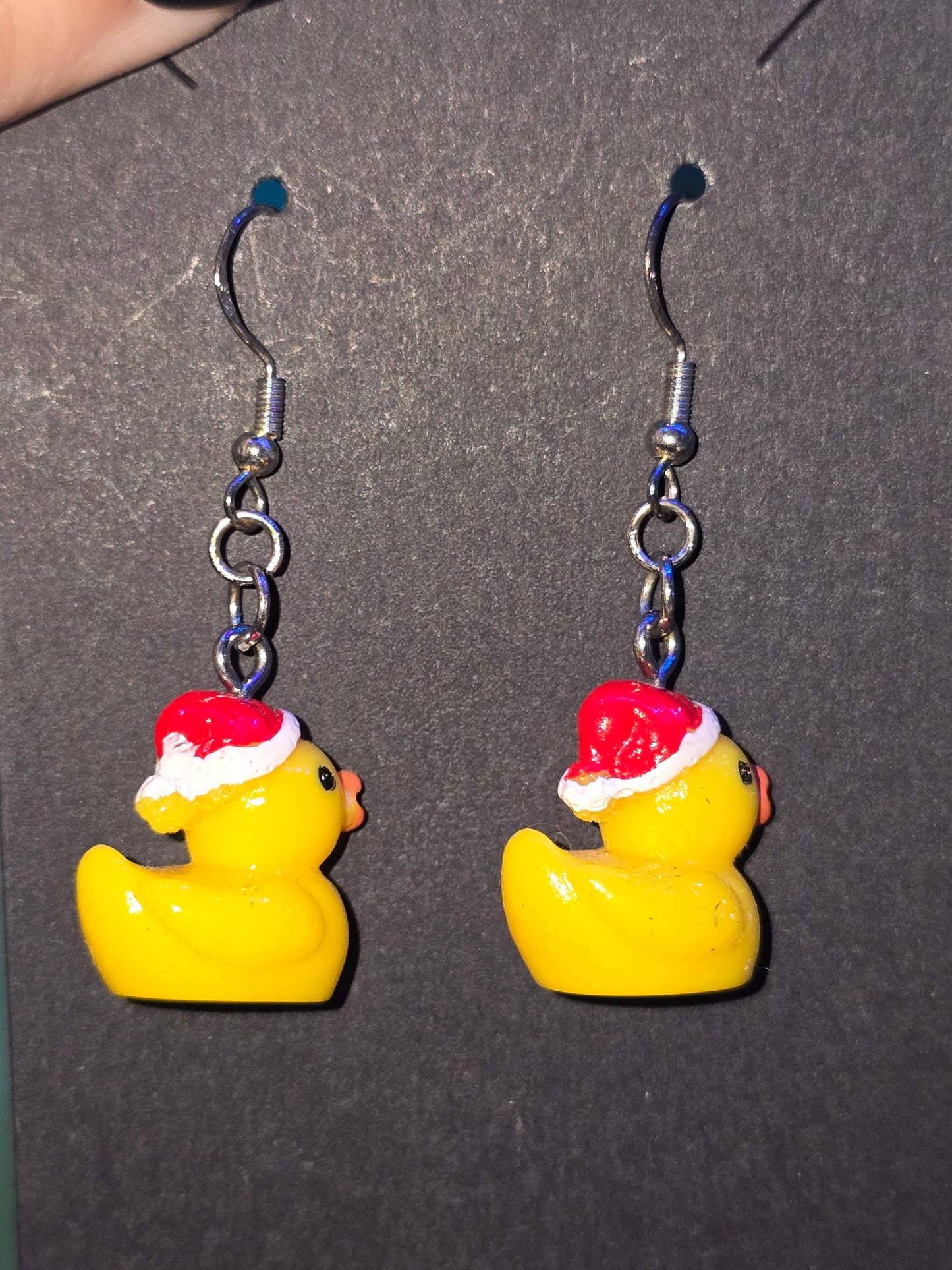Handmade Christmas Duck Earrings | Festive Holiday Duckies with Santa Hats