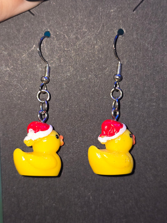 Handmade Christmas Duck Earrings | Festive Holiday Duckies with Santa Hats