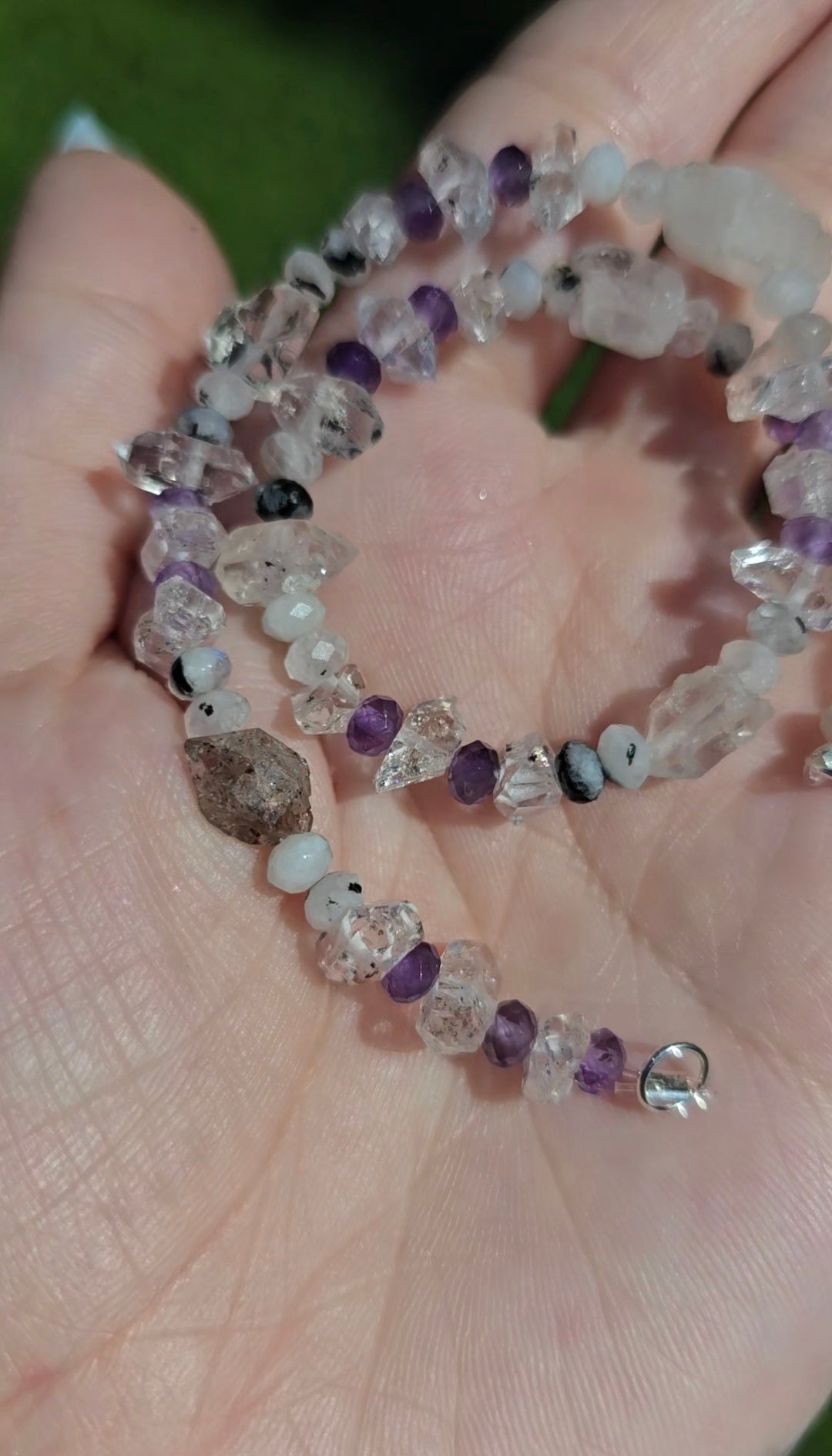 Moonstone, Amethyst & Herkimer Diamond Anklet | Handmade Crystal Anklet