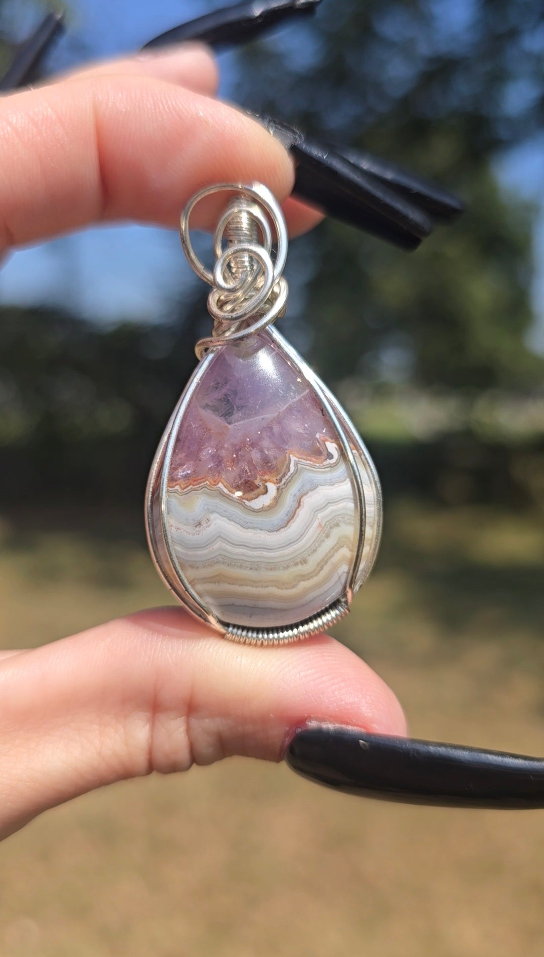 Crazy Lace Agate & Amethyst Pendant | Joy & Peace