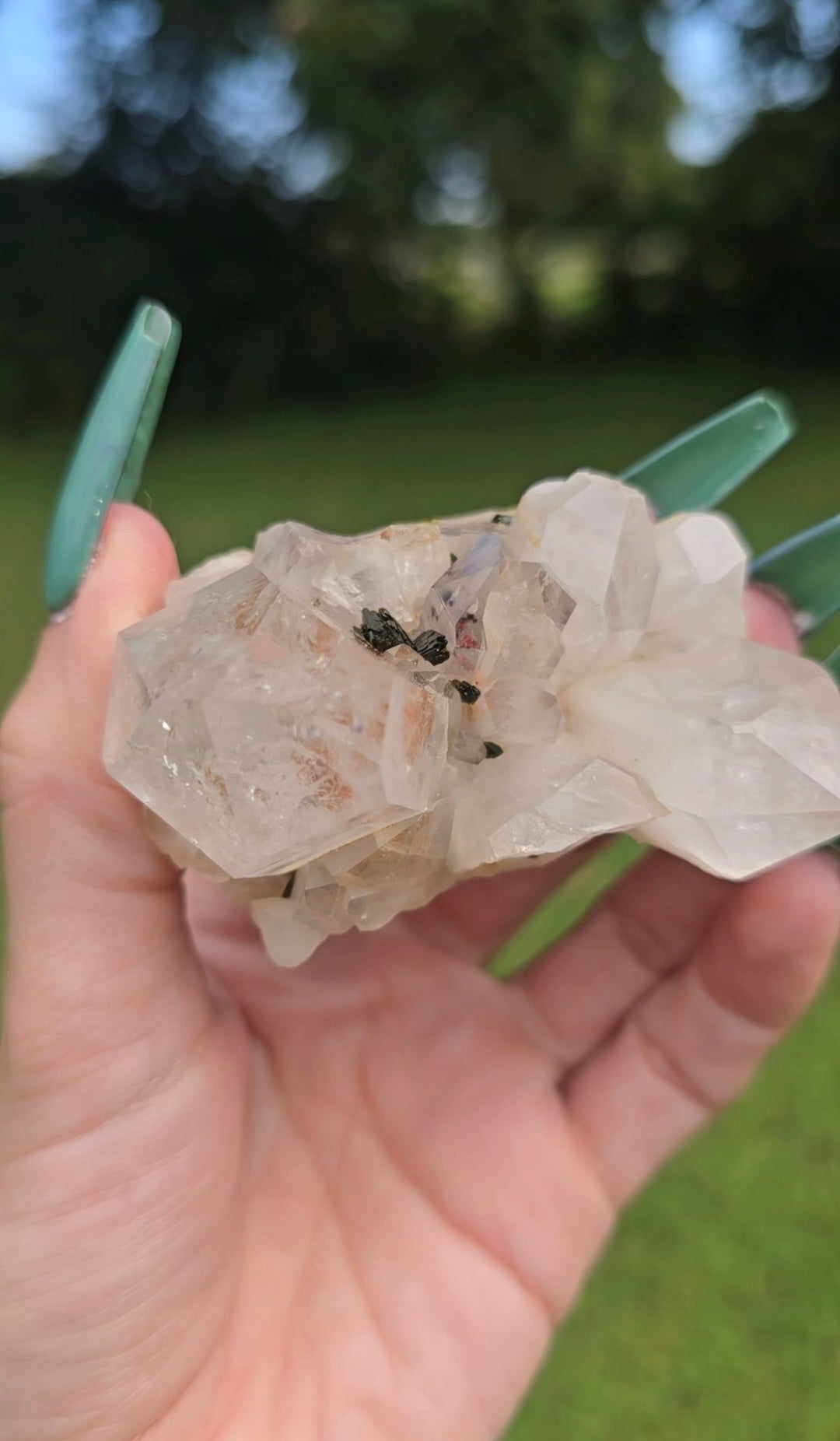 Quartz Cluster with Epidote | Clarity & Growth