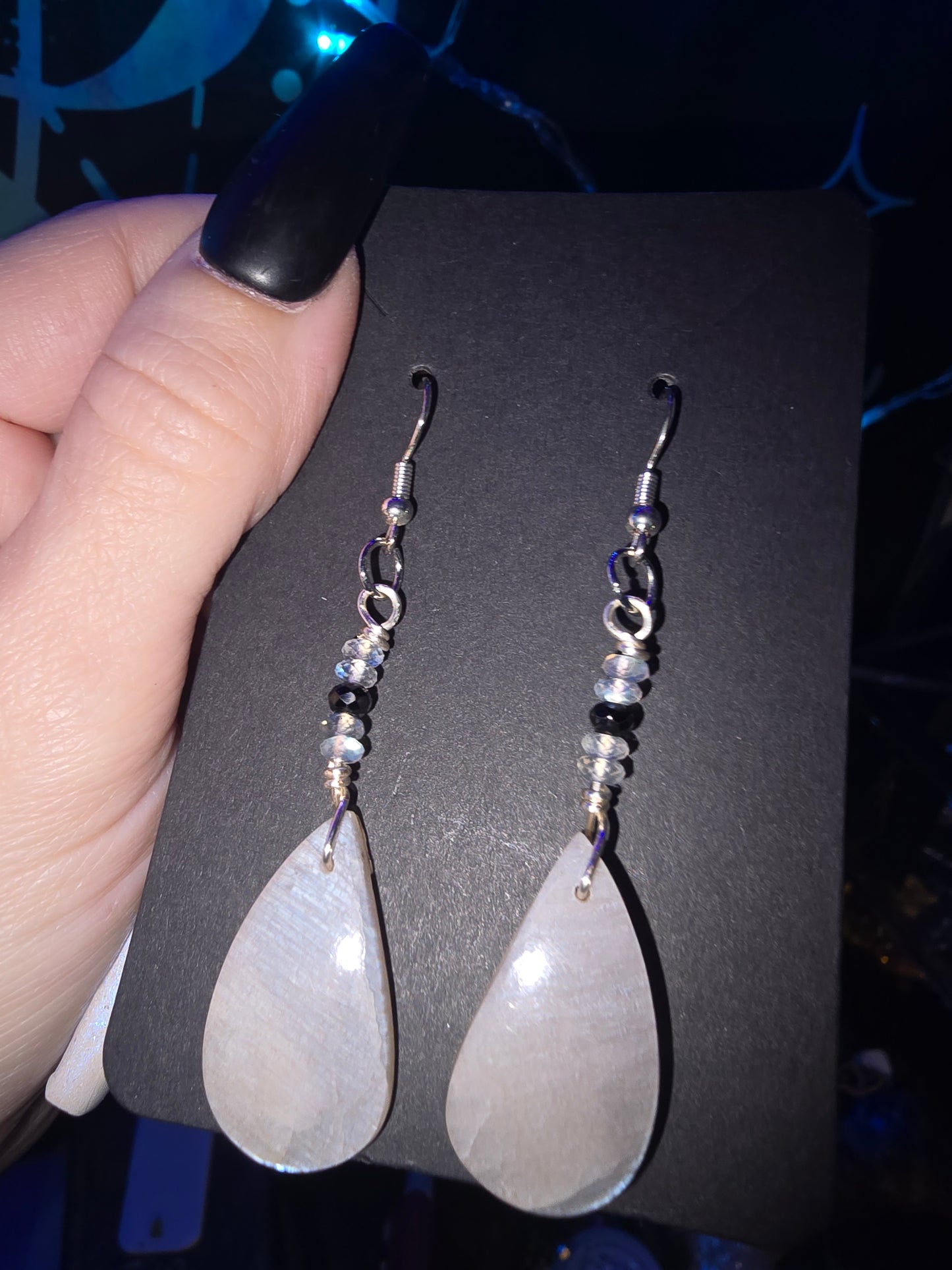 Moonstone, Labradorite & Black Spinel Earrings | Handmade Celestial Crystal Earrings