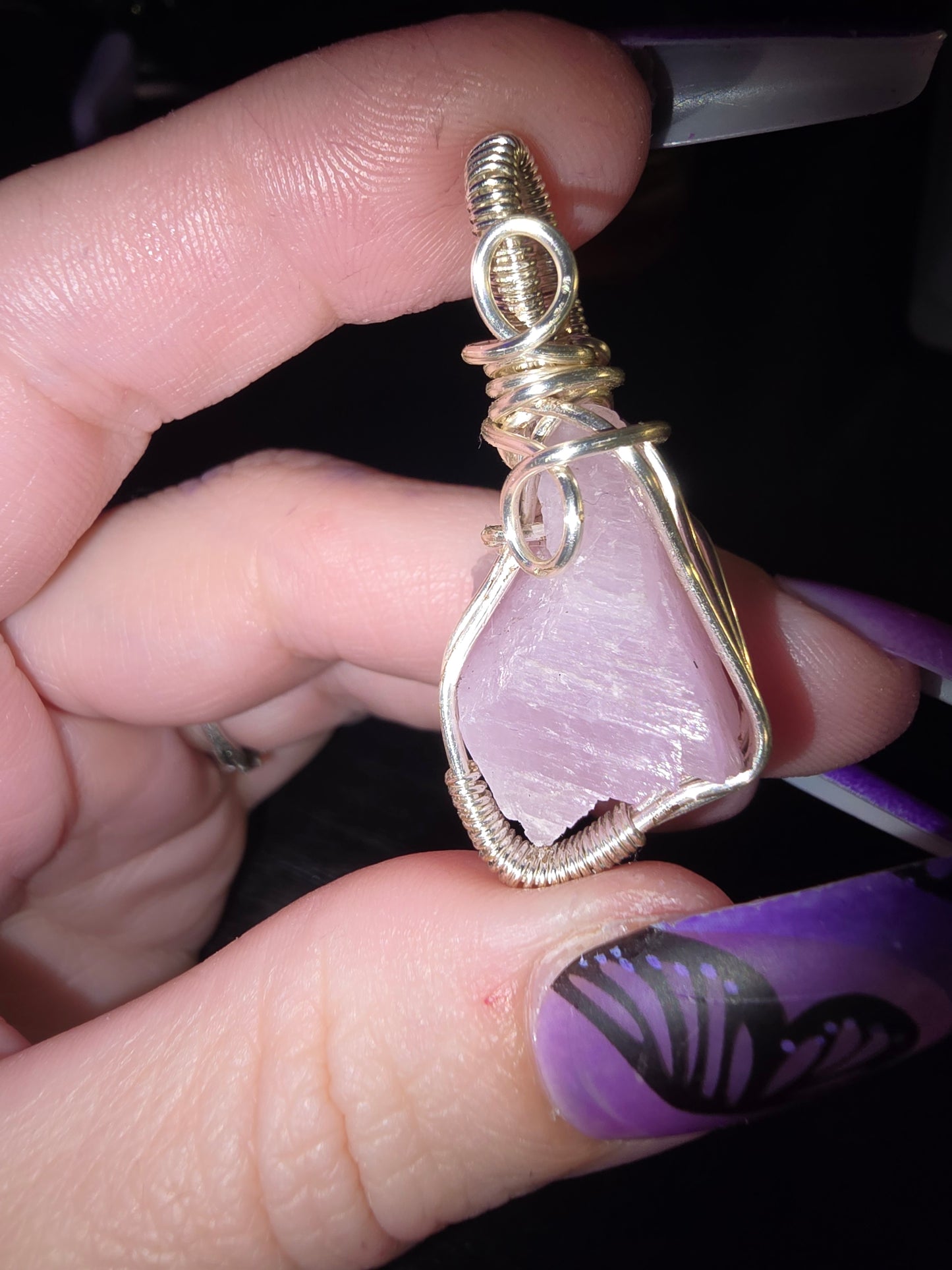 Raw Kunzite Wrapped Pendant
