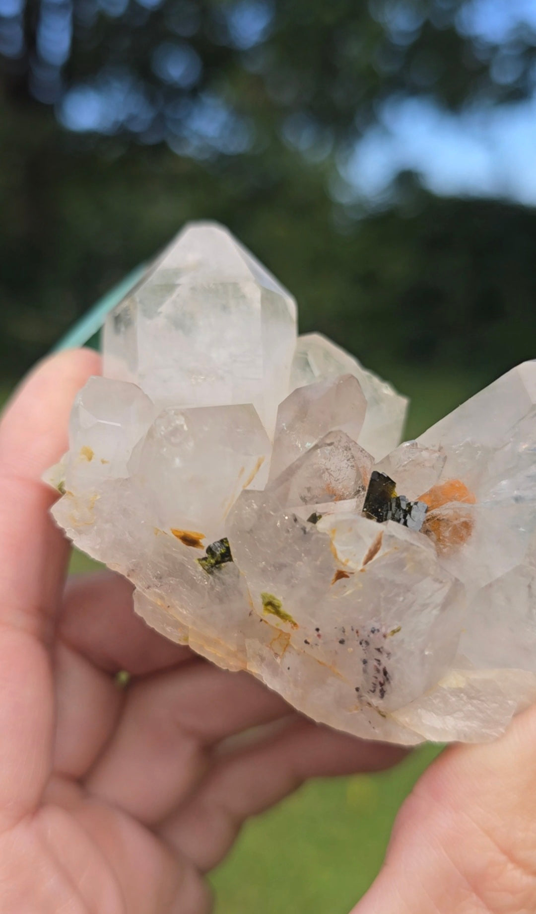 Quartz Cluster with Epidote | Clarity & Growth