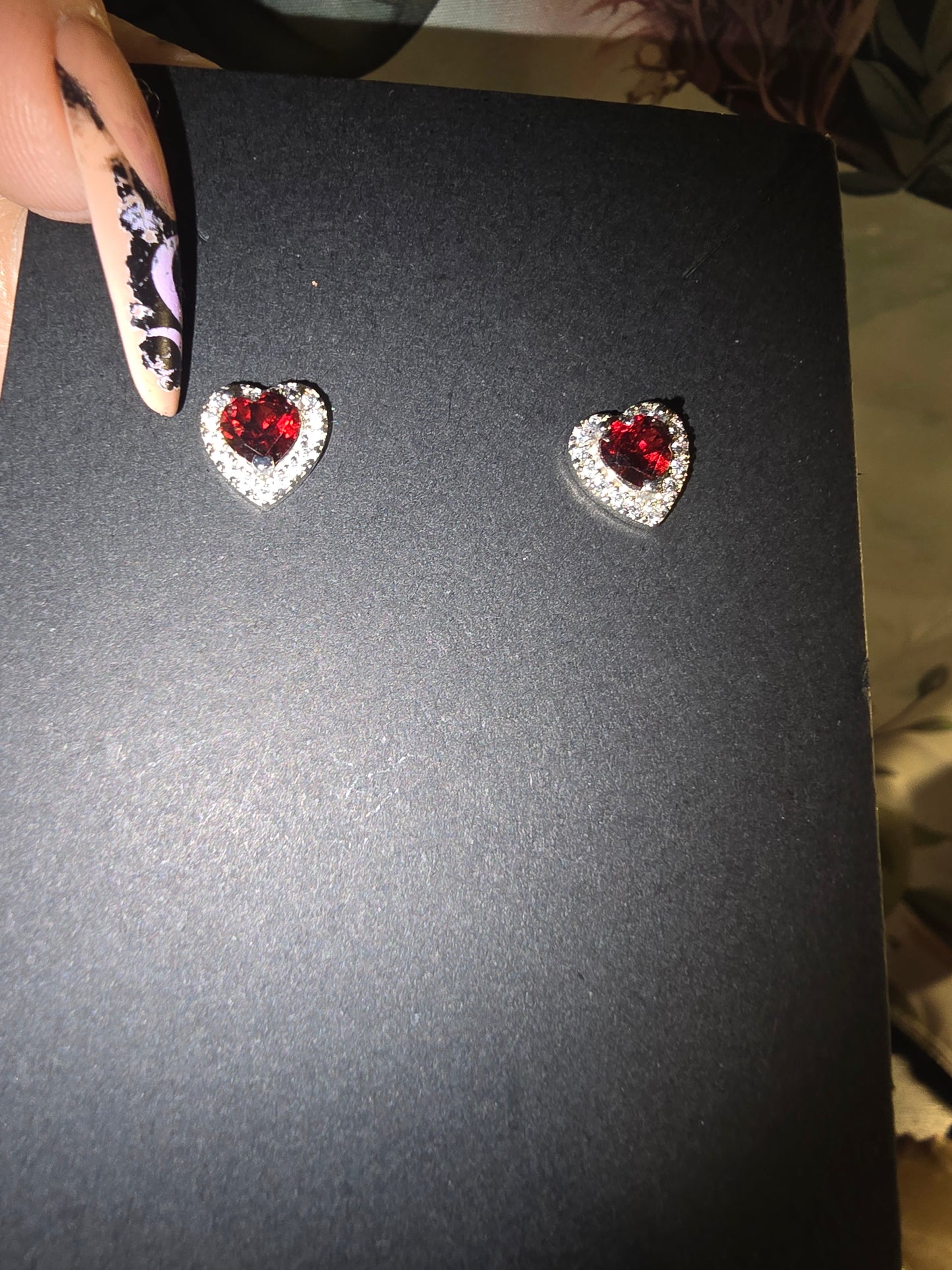 Garnet Heart Straight back Earrings