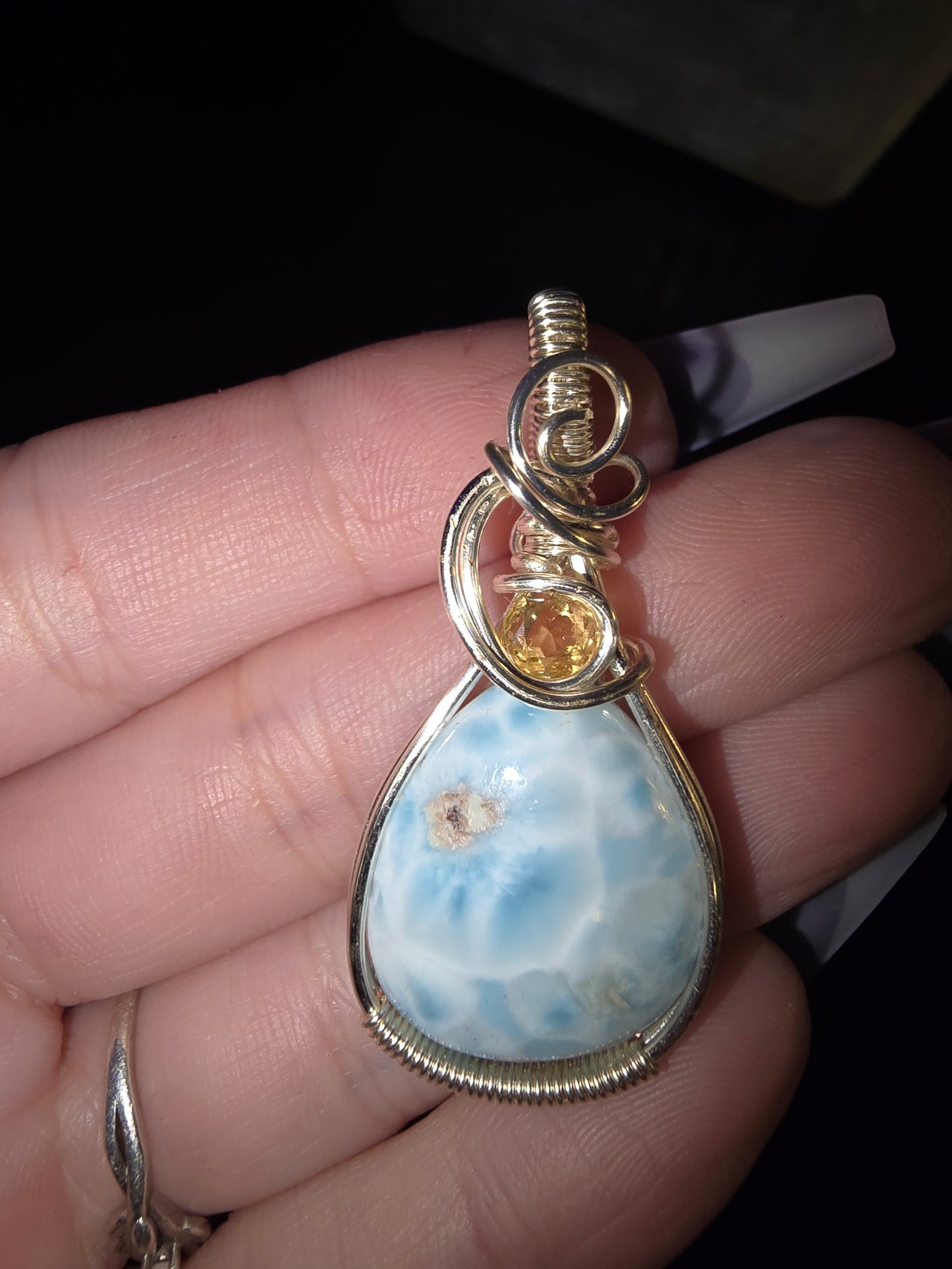 Larimar & Citrine Wrapped Pendant